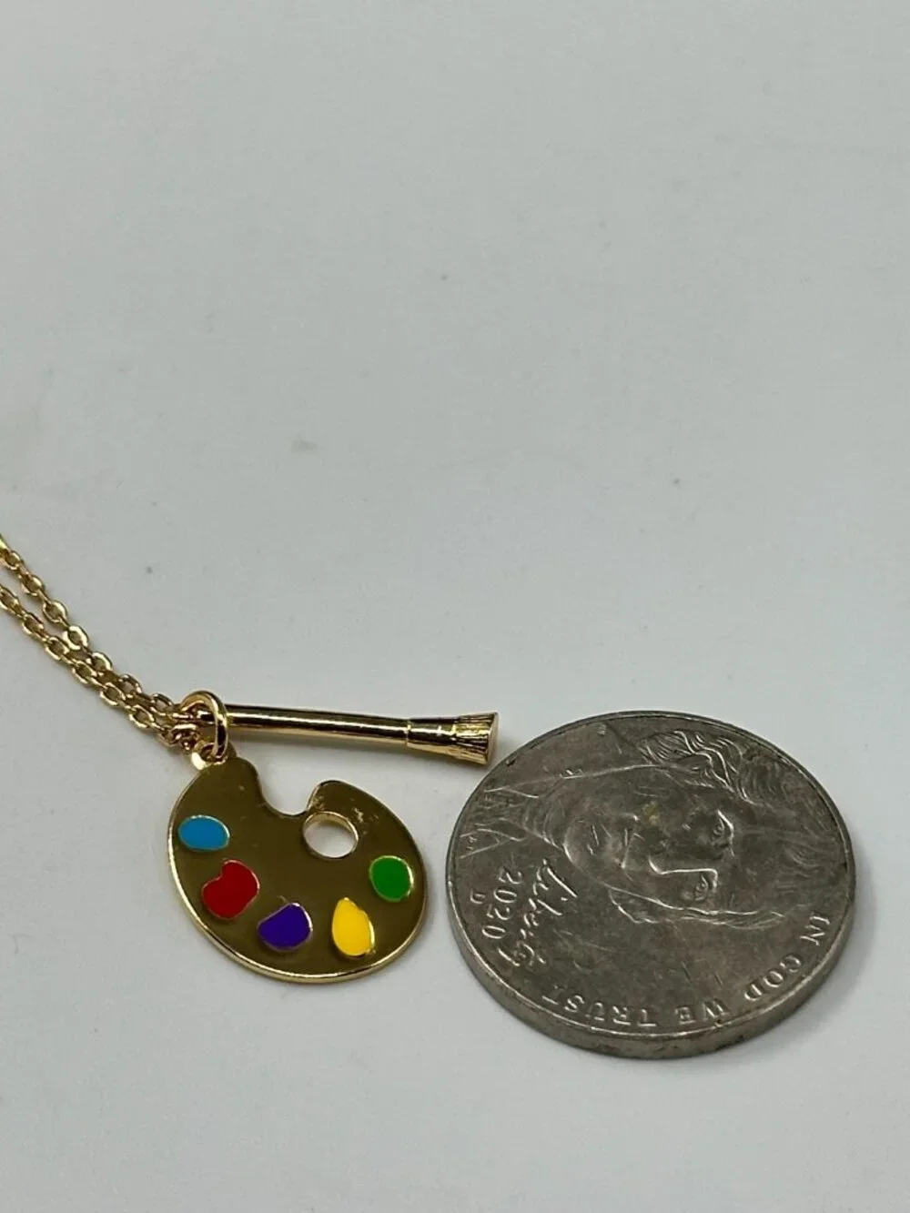 Sterling Silver Paint Palette Brush Pendant Necklace Gold Finish Chain Link